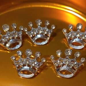 5 Pc Rhinestone Crown Charm Accent - Silver Sparkle